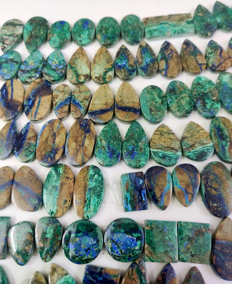 Natural Top Grade Azurite Chrysocolla Pair Gemstone Cabochon Wholesale Lot - Image 4 of 4