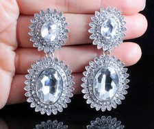 2-TIER AUSTRIAN CRYSTAL RHINESTONE SILVER CHANDELIER DANGLE EARRINGS STUD E2077