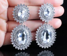 2-TIER AUSTRIAN CRYSTAL RHINESTONE SILVER CHANDELIER DANGLE EARRINGS STUD E2077