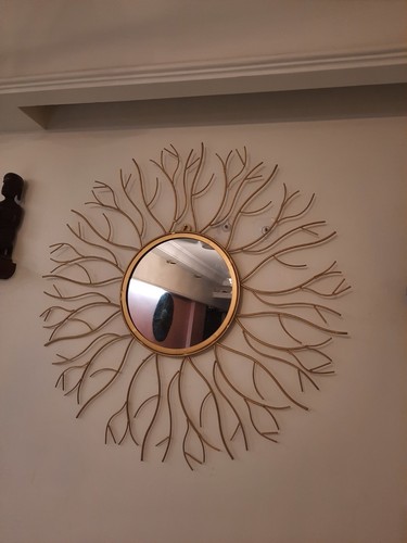 Metal Copper Creeper Deco Vintage Antique Handmade Round Big Wall Art Mirror - Picture 9 of 10