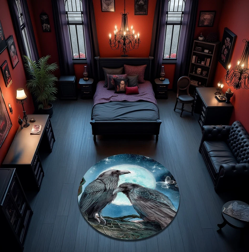 Tapete de área estampado corvo, decoração assustadora para casa, tapete estilo gótico tapete temático de terror - Imagem 3 de 4