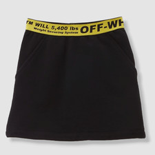 240 OFF-WHITE Girl's Black Yellow Stretch Cotton A-Line Logo Mini Skirt Size 8