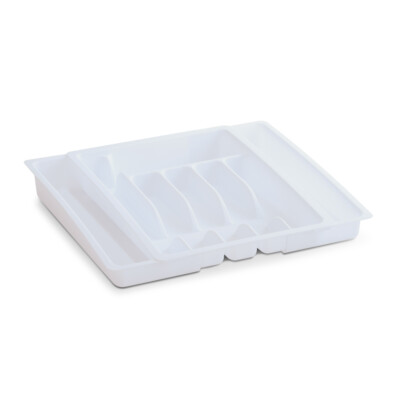 Zeller Besteckkasten ausziehbar Kunststoff weiß 29-48 x 38 x 6,5 cm