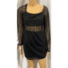 Misty Rose Little Black Mini Dress-Long See Through Sleeves & Mid area-Large