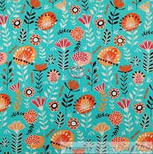 BonEful FABRIC FQ Cotton Quilt Aqua Blue Orange Flower Leaf Dot Garden Cottage S