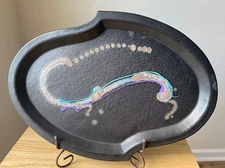 KATHLEEN LESUEUR 18" Black Platter With Multi-Color Abstract Design - Michigan