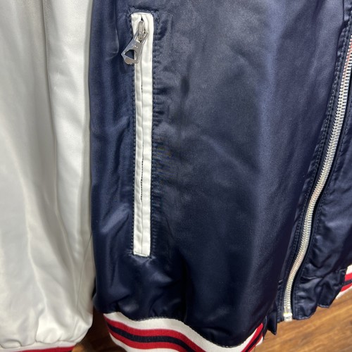 Zara Satin Varsity Bomberjacke Herren Größe XL Blau Full Zip USA Motiv - Bild 6 von 15