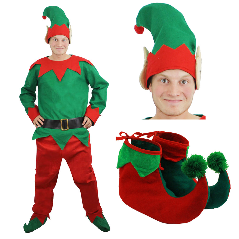 DISFRAZ DE ELFO PARA HOMBRES ADULTOS NAVIDAD SANTAS PEQUEÑO AYUDANTE DISFRAZ TRAJE DE NAVIDAD