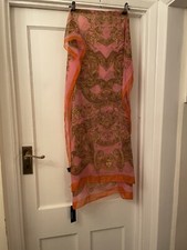 New Versace 100% Silk Pink, Gold, Orange & Logo Design Luxury Rectangle Scarf