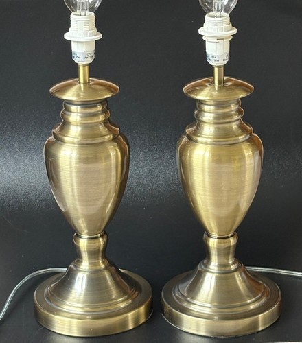 2 HOMEBASE LIGHTS 390417 Brushed Satin Brass LARGE TABLE LAMPS 60W E14 PAT Test - Picture 8 of 14