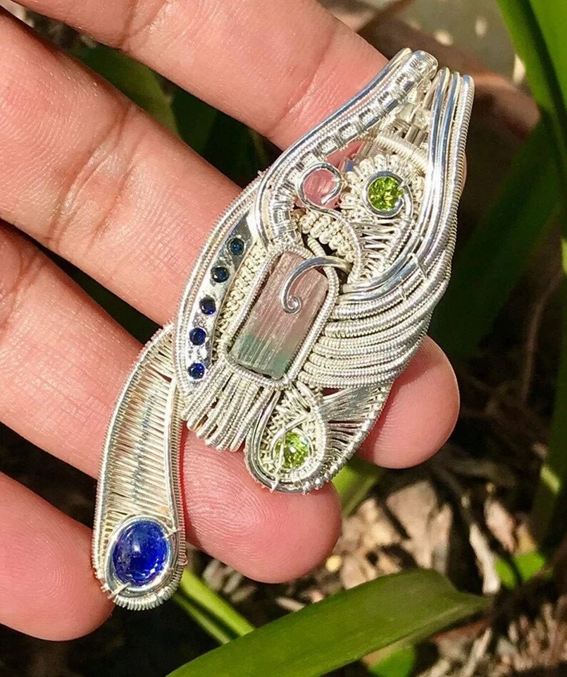 Pingente envoltório de fio prata esterlina melancia turmalina safira peridoto zircão - Imagem 3 de 3