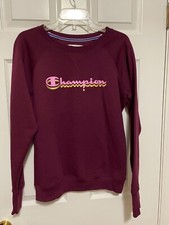 Champion Burgundy Pullover Sweatshirt Shadow Pink/Gold Logo Women's Medium