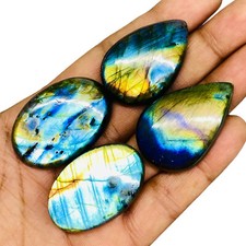 4 Pcs Natural Labradorite 37-39mm Huge Flashy Loose Untreated Cabochon Gemstones