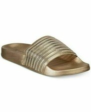 INC International Concepts metallic mesh stripe women's slide slippers GOLD