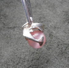 Dolphins with Chrysoberyl Pink Cat's Eye Ball Sterling Silver Charm Pendant 2.0g