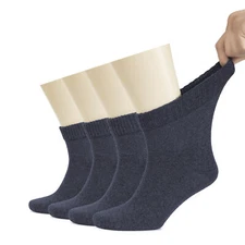 Hugh Ugoli Cotton Diabetic Men's Socks, Ankle, Loose, Wide Stretchy, 4 Pairs