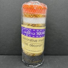 Crafter's Square Decorative Mesh 6" x 5 Yards Black White Orange Stripes