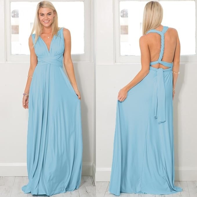 Wandelbares Multiway Wickelkleid Gr. S Cocktail Party Sommer Maxi - hellblau