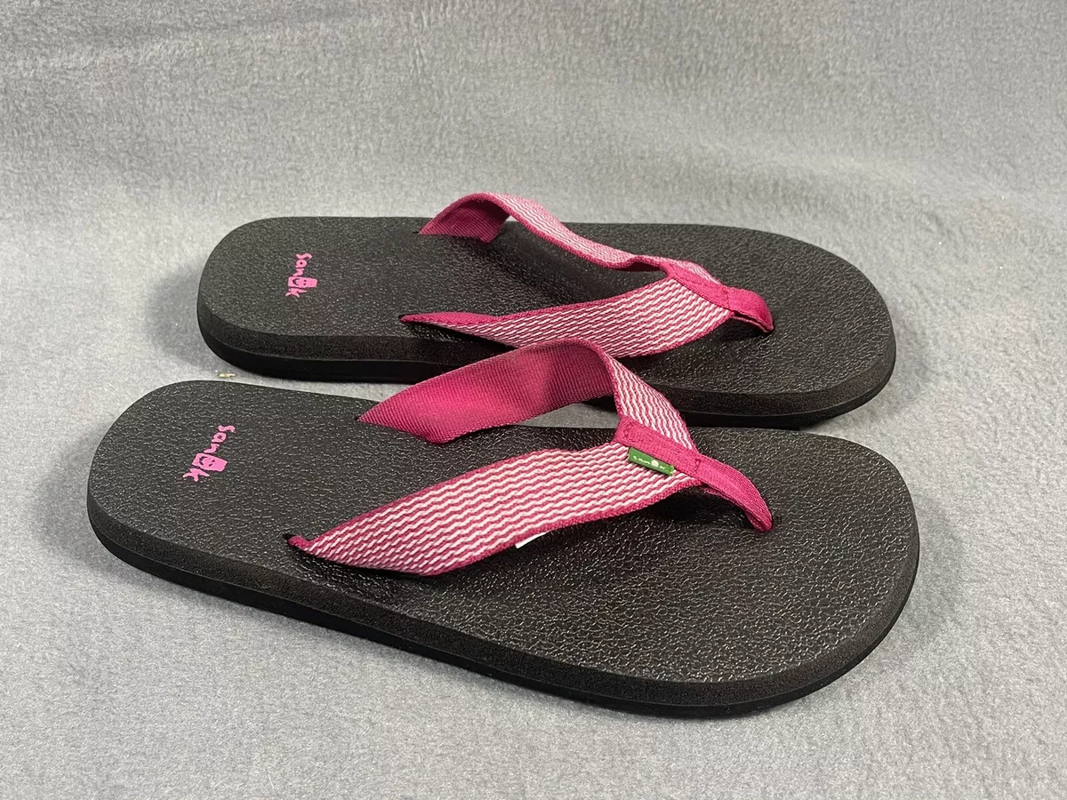 Sanuk Womens Size 6 Thong Sandals Flip Flop Yoga Mat Pink Black