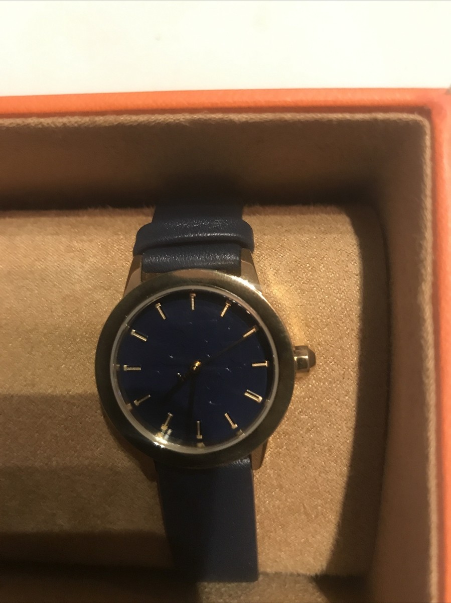 NEW! TORY BURCH Navy Blue Leather Gold Case White Dial 36mm  display picture 2