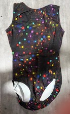 Foxy's Performance Wear Gymnastics Leotard Black Checker Rainbow - Adult Small
