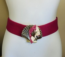 Vintage Shell Belt Decorative Buckle Stretch Woven By BaRi Gold Pink