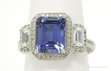 Blue Lab Sapphire  White Cubic Zirconia Sterling Silver Ring - Size 7.25