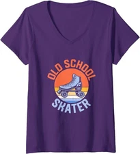 Oldschool Skater Roller Derby Skating Cute Gift Ladies' V-Neck Tshirt