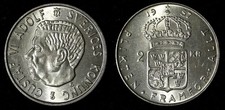 SWEDEN Gustaf VI Adolf Silver 1957 TS 2 Kronor Better Date  UNC KM# 827 (28 711)