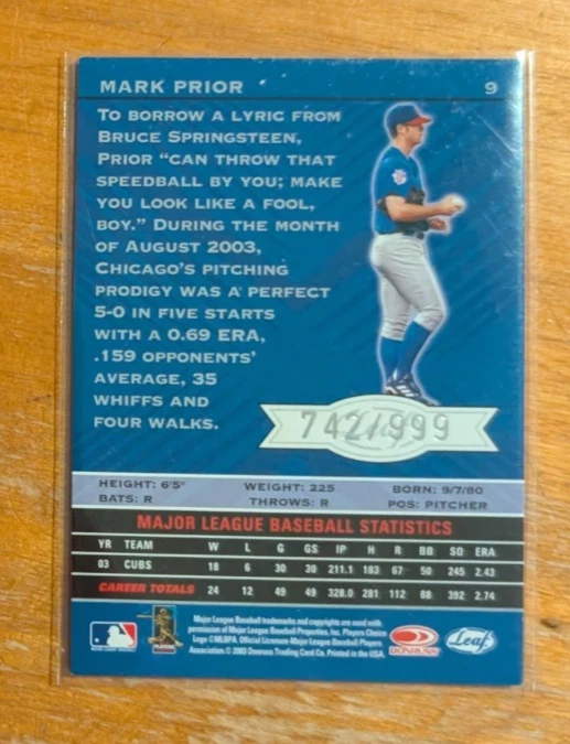 2004 Leaf Limited Previews #9 Mark Prior/999 Cubs - Image 2 of 2
