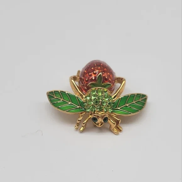 Broche Prendedor Joan Rivers Colección Clásica Abeja Fresa Primavera V 2512 RARO DE COLECCIÓN Foto 4 de 4