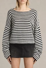 AllSaints Casso Cropped Jumper Mohair Blend Striped  Extra Long Sleeve Sz XS/S