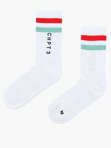 CHPT3 UK 4-7 Calcetines Tubo Algodón Blanco con Rayas Rojas y Verde Azulado (5 Pares) - Imagen 3 de 5