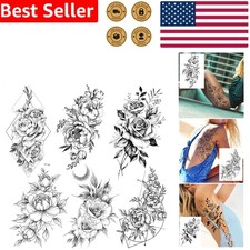 6 Pack Large Black Rose Temporary Tattoos for Women - Realistic 3D Waterproof...