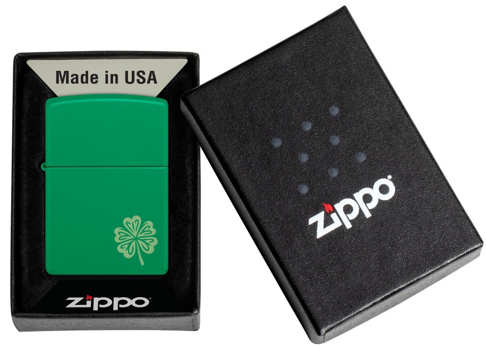 Zippo Lucky Clover Design Grass Green Matte Windproof Pocket Lighter, 46850