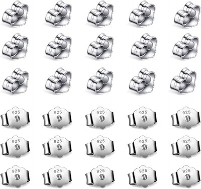 30Pcs/15 Pairs 925 Sterling Silver Earring Backs Replacement Secure Ear Locking/