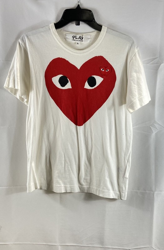 Comme des Garcons Play Unisex T-Shirt White Red Heart Logo Sz S