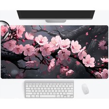 40 90cm Large Japanese Cherry Blossom Gaming Mouse Pad - Pink on Black Aesthetic