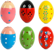 6 PCS Wooden Shaker Eggs for Toddlers, Egg Maracas Percussion Shakers Musical In