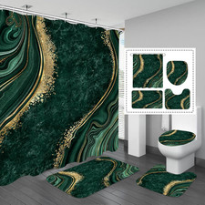 4 Pcs Luxury Marble Shower Curtain Set with Non-Slip Rugs, Toilet Lid Cover and