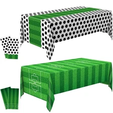 Best Buryeah 4 Pcs Soccer Themed Tablecloths 54 x 108 Inches Disposable Plastic