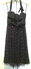 Vintage Betsey Johnson New York 90s Navy Velvet Polka Dot Mesh Lace Dress Size 4