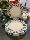 Set of 4 Vintage Red Wing Pottery Dinner Plates Green Laurel Leaf Border 9.25”