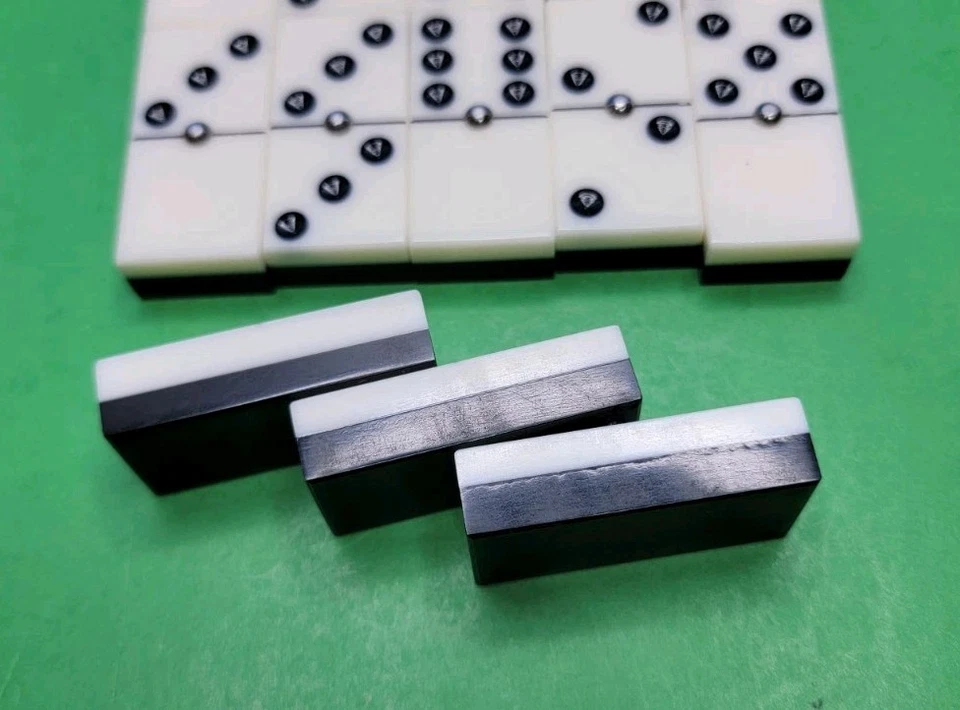 Vintage Double Six 28 Piece Domino Set - Half Black Half White In Travel Case  - Image 4 of 4