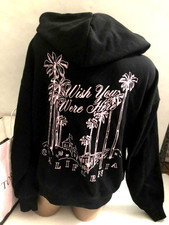 Victoria's Secret PINK Ivy Fleece Hoodie California Wish You Were Here Black NWT