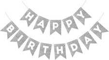 Silver Glitter Happy Birthday Banner Sign for Backdrop