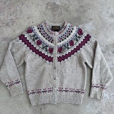 Vintage Eddie Bauer Sweater Nordic Fair Isle Snowflake Button Womens S Rose Wool