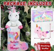 Unicorn Christmas Stocking with Music | 22.5-Inch Plush Holiday Stocking
