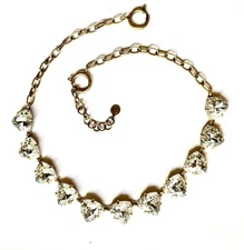 Stella & Dot Gold Tone and Clear Sparkling Crystal Necklace 17 -20 inches