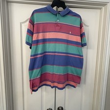 Vintage Made In USA Ralph-Lauren Polo Shirt XL Pastel Striped Easter